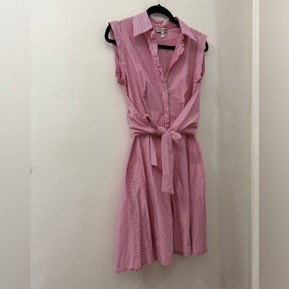 Neiman Marcus Red and White Striped Dress - small a 100% cotton - button up - Picture 1 of 6